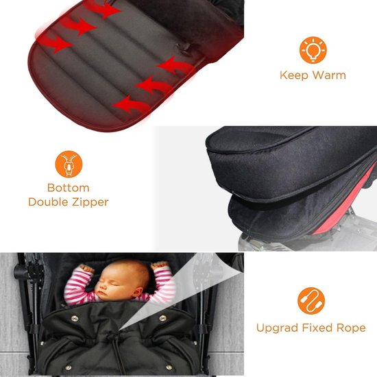 Voetenzak voor baby's - Universele kinderwagen slaapzak, Winddicht en Fleece Gevoerd, Zwart van Merkloos — afbeelding 2