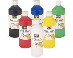 Creall Plakkaatverf Set - Schoolverf op Waterbasis - 6 Flessen x 500ml - Mix set met 6 Basiskleuren - Veilig & Uitwasbaar - Geproduceerd in Nederland - professionele kwaliteit - glutenvrij