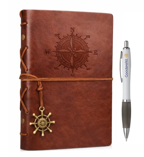 Goodz4All Vintage Lederen Notitieboek met Pen - Schetsboek Notebook - Travel Journal Refill Bruin-Reis Dagboek Retro met Blanco Papier Navulbaar A5