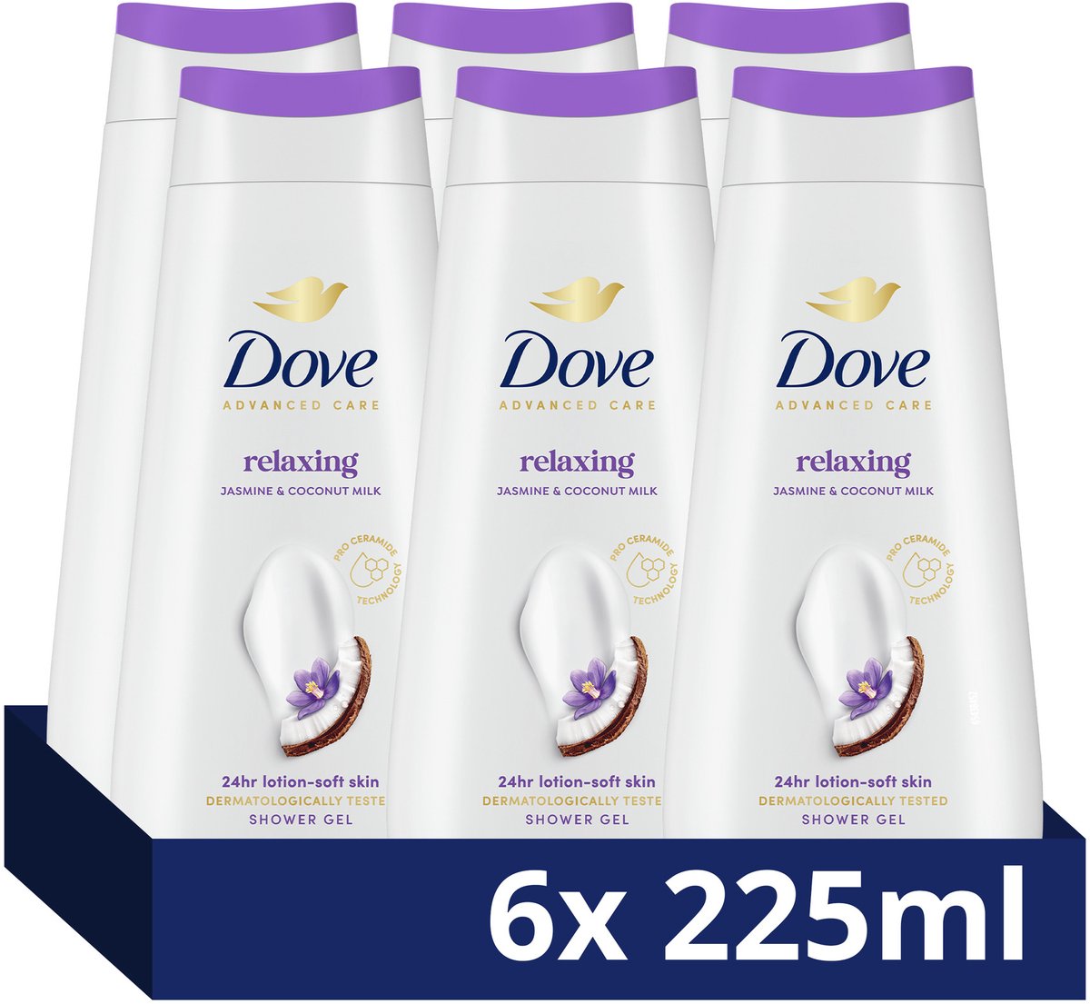 Bol.com DOVE Advanced Care Douchegel - Relaxing - verbeterde formule met Pro-Ceramide technologie, jasmijn en kokosmelk - 6 x 22... aanbieding