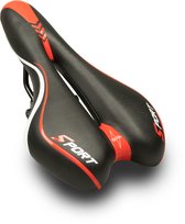 Voltano Sport Fietszadel – Gel Trekking Zadel – Met Uitsparing – Unisex - Zwart / Rood - Inclusief Zadelstrop