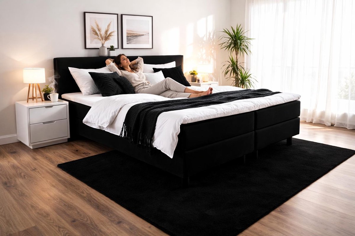 Boxspring Ayla Royal - 200x220 Compleet - Zwart Glad - Ayla Matrassen - 2 persoons