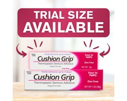Cushion Grip Thermoplastic Denture Adhesive | Extra Sterke 4‑Dagen Hechting Voor Kunstgebitten en Gevoelige Tandvleeszones, Travel Size, 10g