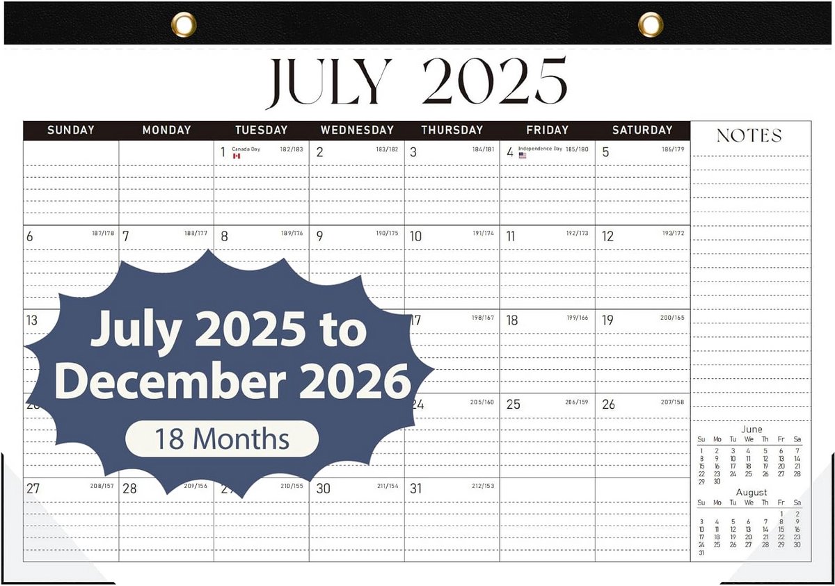 Bureaukalender 2025-2026 - Grote 17" x 12" Month Calendar voor Thuis en Kantoor - Zwart
