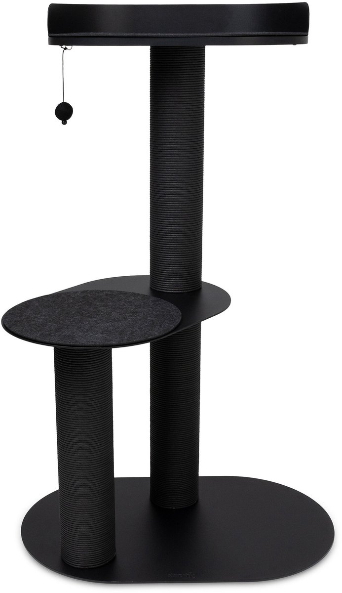 OASIS 110 - Design stalen krabpaal - Twee verhoogde rustplekken met vilten kussen - Krabstam van papiertouw - Zwart en Wit