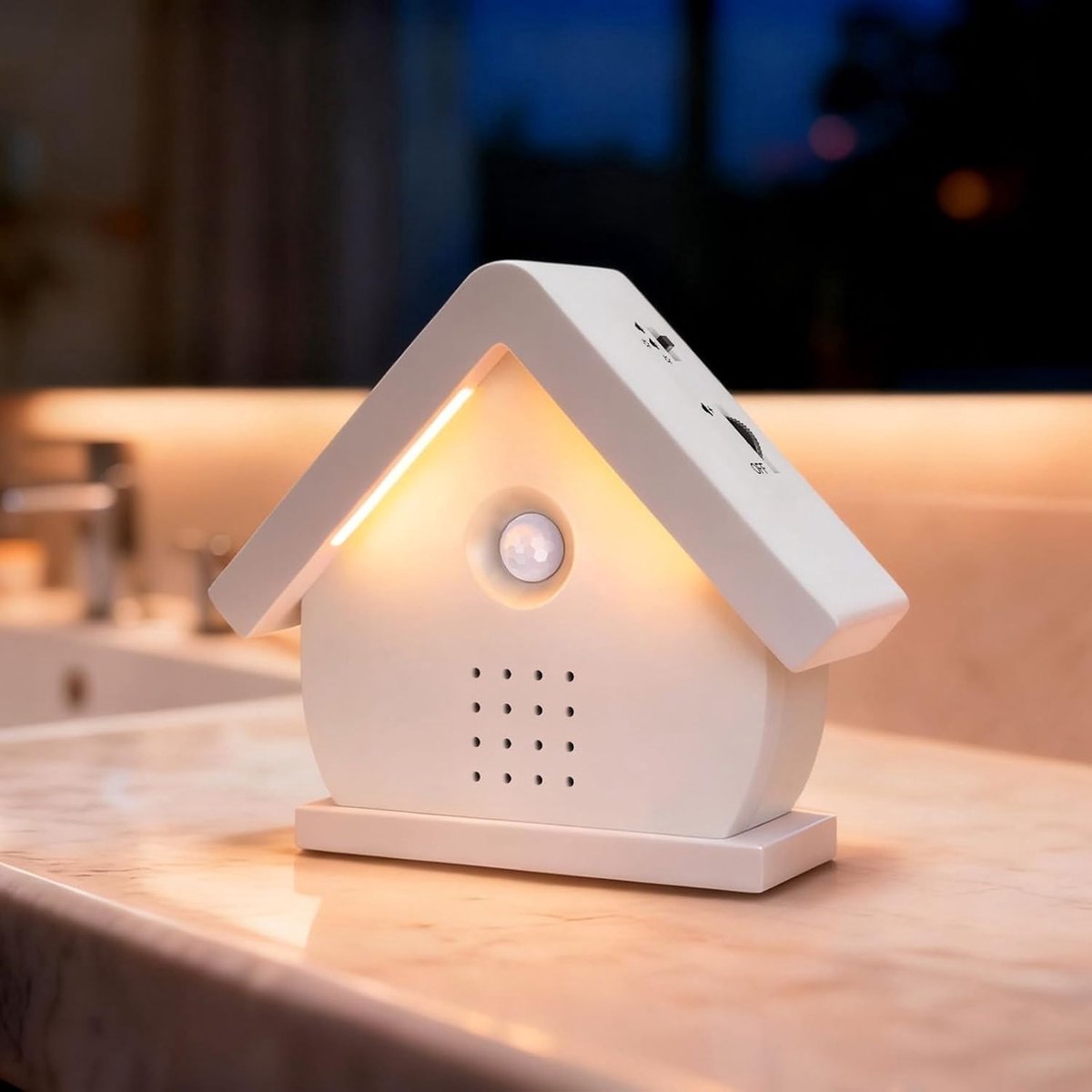 SNJY® Vogelhuisje met Geluid - Vogelgeluiden Huisje voor op Toilet - Vogelgeluiden Huisje met Sensor - 12 Rustgevende Liedjes - Wit