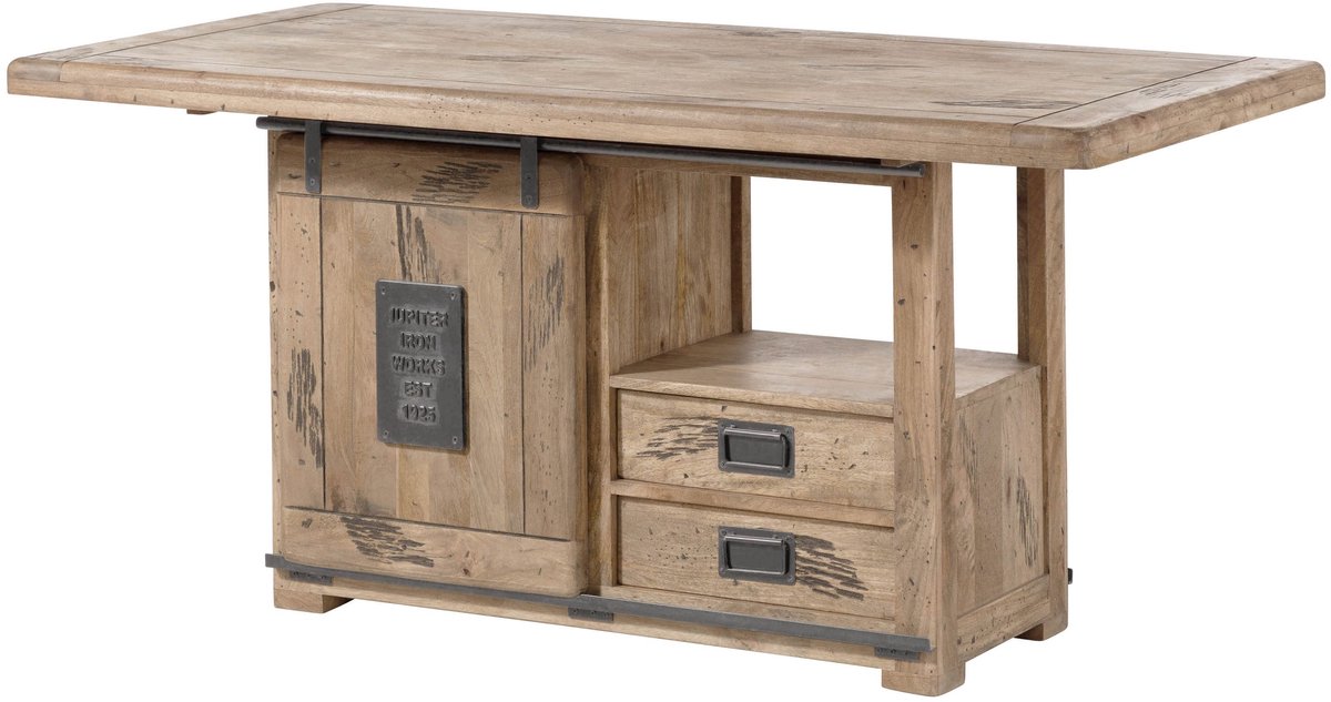 MASSIVMOEBEL24.DE RAILWAY #313 eettafel beige gelakt mango 160x80x76 cm (BxTxH)