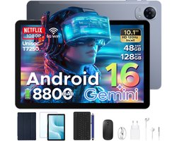 POCKAM P10 Pro - Tablet - 48 GB RAM (8+40 GB) + 128 GB ROM (2 TB/TF) - Android 16 - 10,1 inch HD 120 Hz - 8800 mAh - Gemini AI - T7250 Octa Core - Face ID - Dubbele luidsprekers, complete accessoirebundel met toetsenbord en stylus