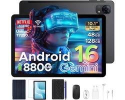 POCKAM P10 Pro - Tablet - 48 GB RAM (8+40 GB) + 128 GB ROM (2 TB/TF) - Android 16 - 10,1 inch HD 120 Hz - 8800 mAh - Gemini AI - T7250 Octa Core - Face ID - Dubbele luidsprekers, complete accessoirebundel met toetsenbord en stylus