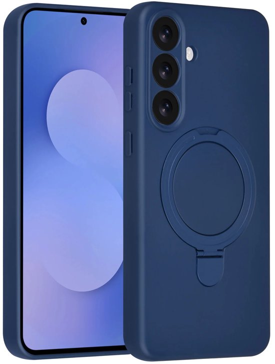 Housse de Dos Convient pour: Samsung Galaxy S25 Housse de Dos Silicone Antichoc à Couverture Complète avec Support Annulaire – Protection 360° - Navy Blue