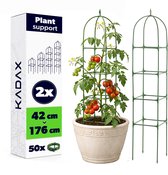 KADAX Obelisk klimsteun 176 x 32 cm, 2 stuks, trellis met 50 plantenklemmen voor tomaten, rozen klimplanten, metalen plantensteunen met plastic coating