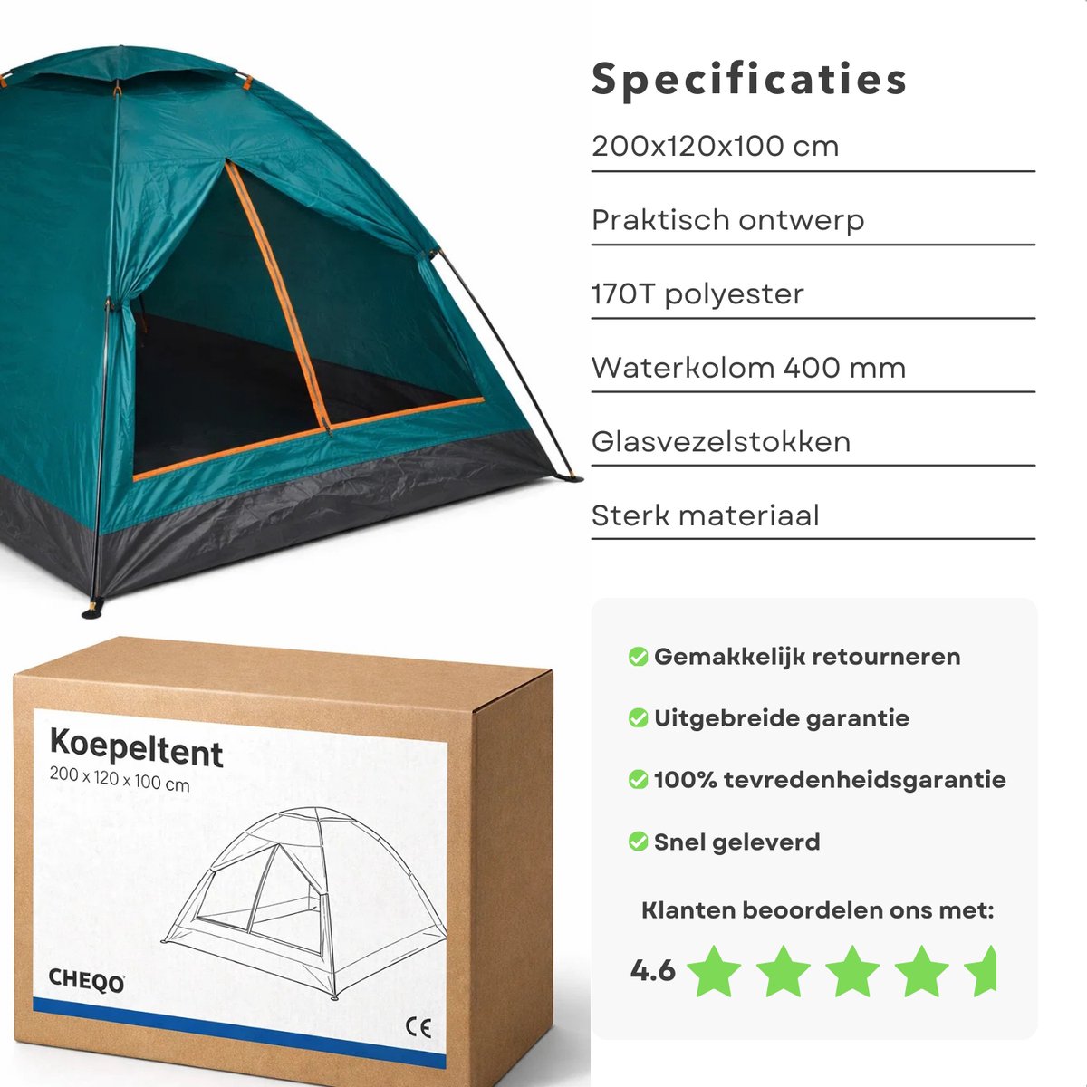 Cheqo® 2 Persoons Tent - Koepeltent 2 Persoons - Monodome Tent - Festivaltent 2 Persoons - Kampeertent 2 Persoons - Outdoor Tent 2 Persoons - Camping Tent 2 Persoons – foto 3