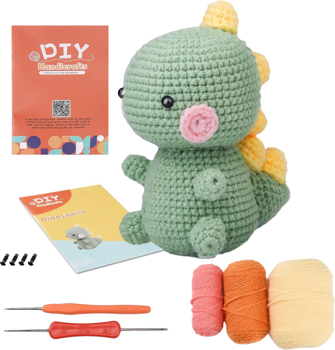 Haakpakket Lichtgroene kleine dinosaurus – Compleet Haakpakket voor Volwassenen en Beginners, Haken Pakket, DIY Amigurumi, Decoratie en Cadeau