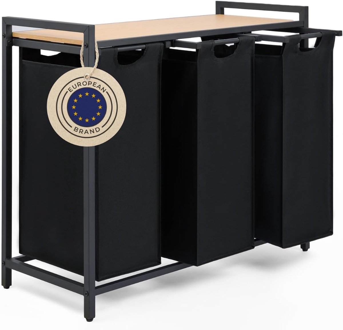 TopChoice® Wasmand 3 Vakken - Wassorteeder - Wasmanden - 36x 84x73cm - Zwart