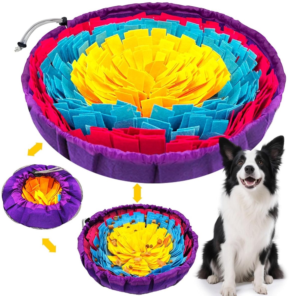 Snuffelmat voor Honden - Voedselsnuffelmat - Snuffelmat voor Puppy - Trainingsmat voor Langzame Voeding - Bevordert Natuurlijk Foerageergedrag en Stressverlichting - geel blauw roze rood
