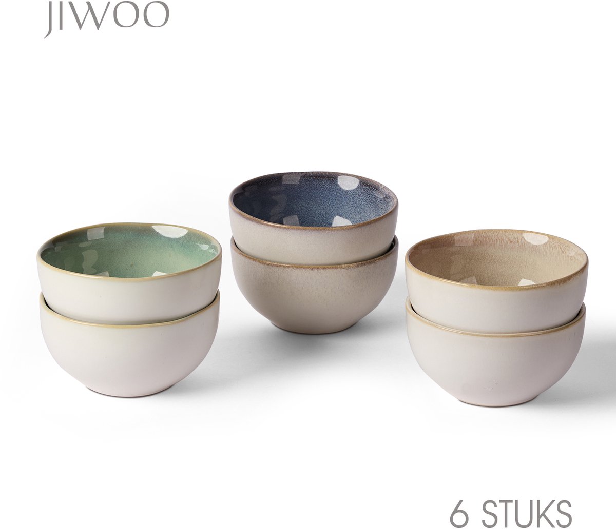 Set van 6 Kommen (Ø13,5cm / 580ml) Ontbijtkommen, Mueslikom, Dipschaaltjes, Soepkom, dubbel reactief glazuur, serviesset 6 persoons, Geschikt voor restaurants, familiefeesten, banketten en picknicks, Magnetron-vaatwasserbestendig, Keramiek — afbeelding 1