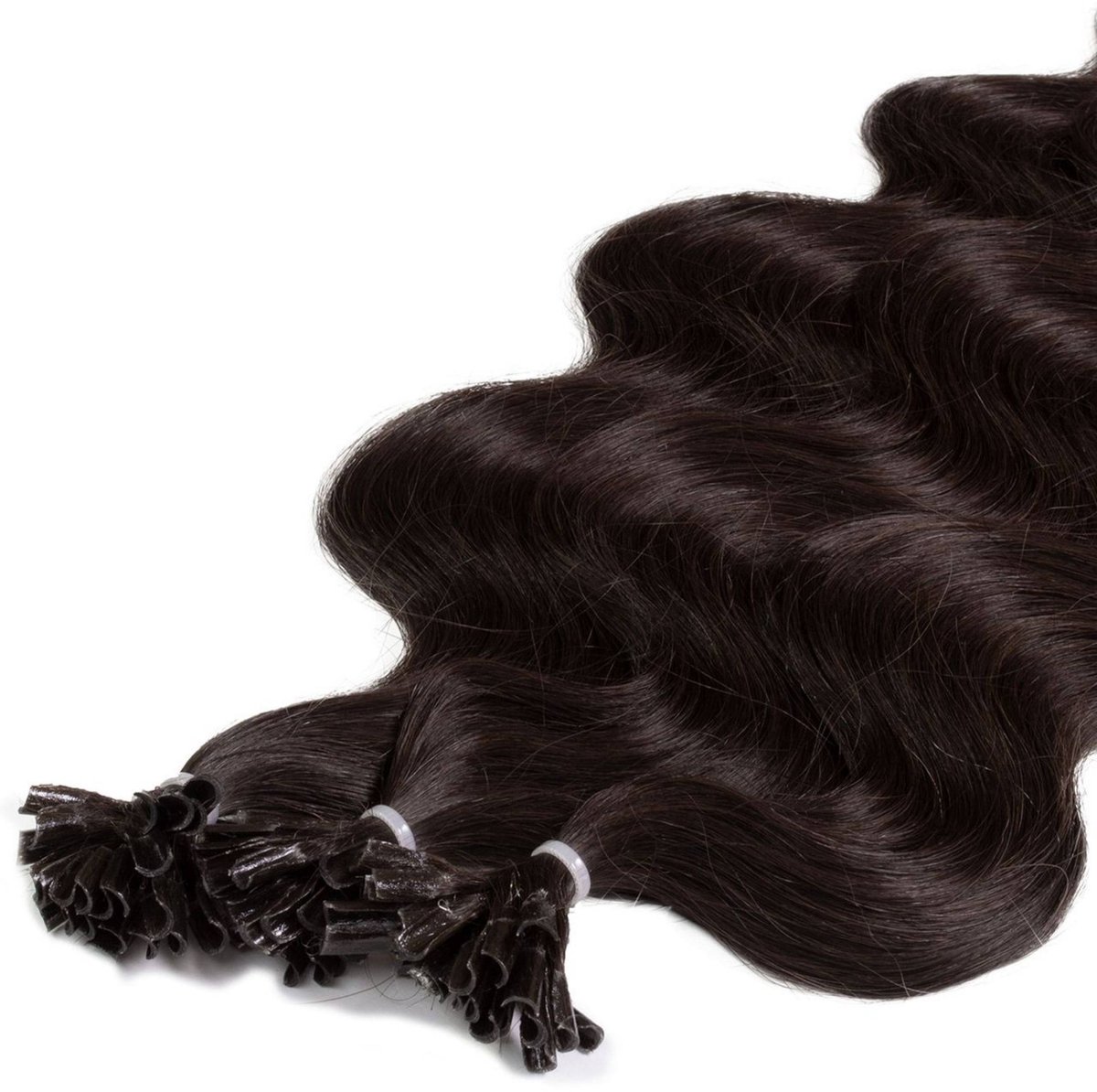 hair2heart Premium Extensions Echt haar Bondings Gegolfd - 25 strengen 0,8 g 40 cm 5/0 middenbruin