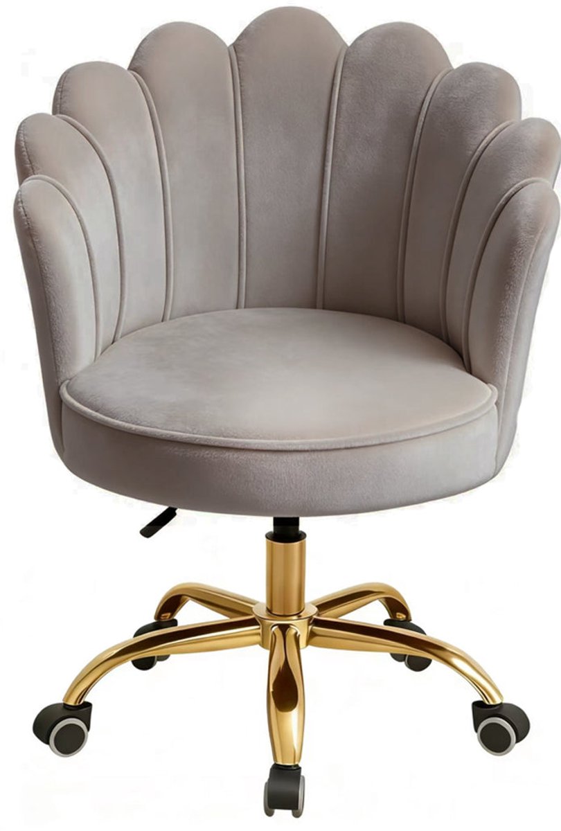 Velvet Schelp Bureaustoel Taupe met Goudkleurig onderstel | Russle