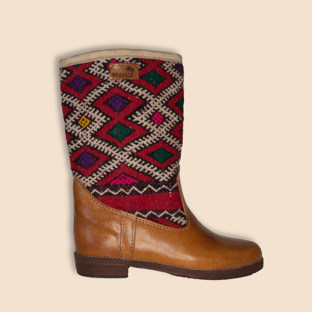Kelim Boots | Cognacbruin Leer | Marokkaanse Kelim | Maat 40 | Ivette | Bravas Boutique