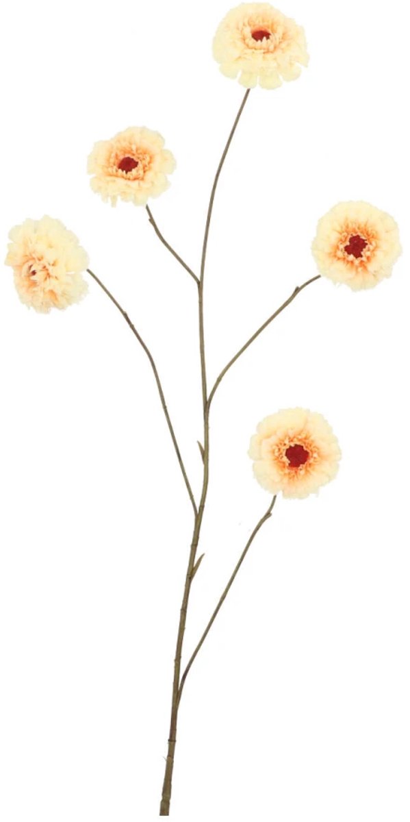 Daan Kromhout - Kunstbloem - Zinnia - Perzik - Peach - Geel - 106 cm - zijden bloem