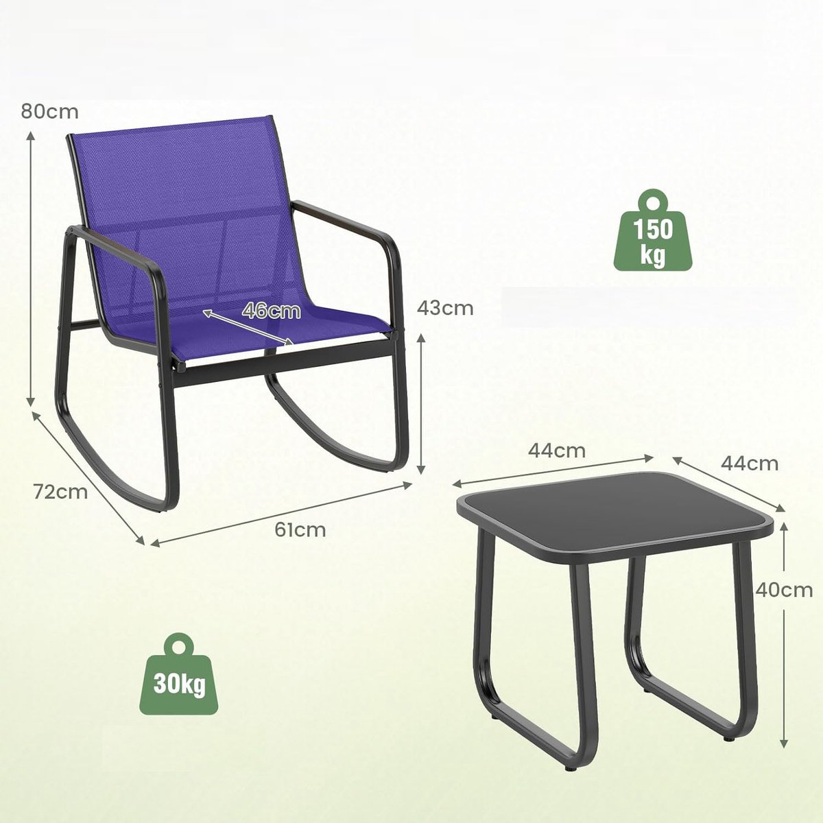 KOMFOTTEU 3-delige balkonset, bistroset met 2 schommelstoelen en tafel, tuinset van textiel, tuinset tuinmeubelset voor terras balkon – foto 3