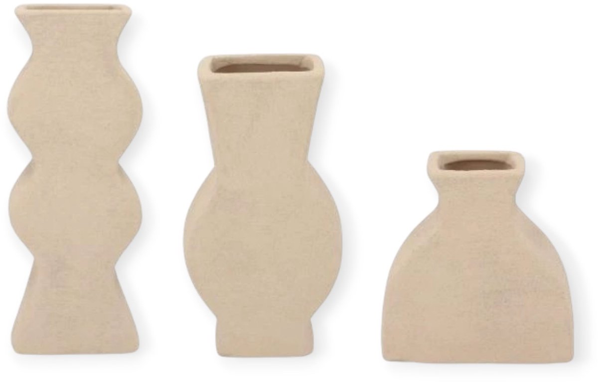 DK design Daan Kromhout - Vaas - Set van 3 - Organisch - Sand - Keramiek - Cementlook - 11/18/24 cm