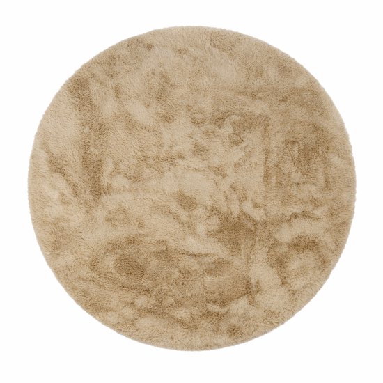 Fluffy Vloerkleed Beige 160x160 cm rond – Hoogpolig 30 mm – Extra Dik & Zacht – 1900 g/m² – Afgewerkte Randen