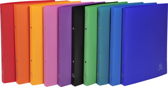 Rij van 10 mapjes in regenboogkleuren met een structuur.