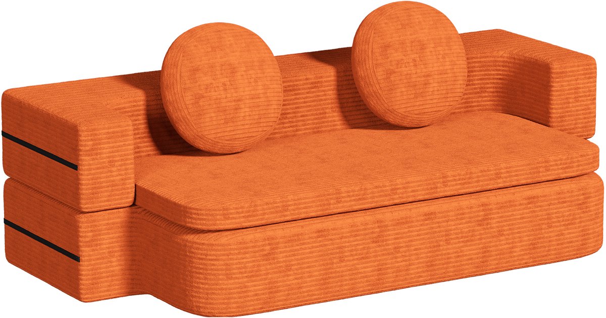 Fukstern Slaapbank - 2-in-1 Multifunctionele bank - 2-zits Opklapbare bank - Comfortabele Fluwelen Bank - Met kussens - Geschikt voor kleine appartementen - Pompoenbruin