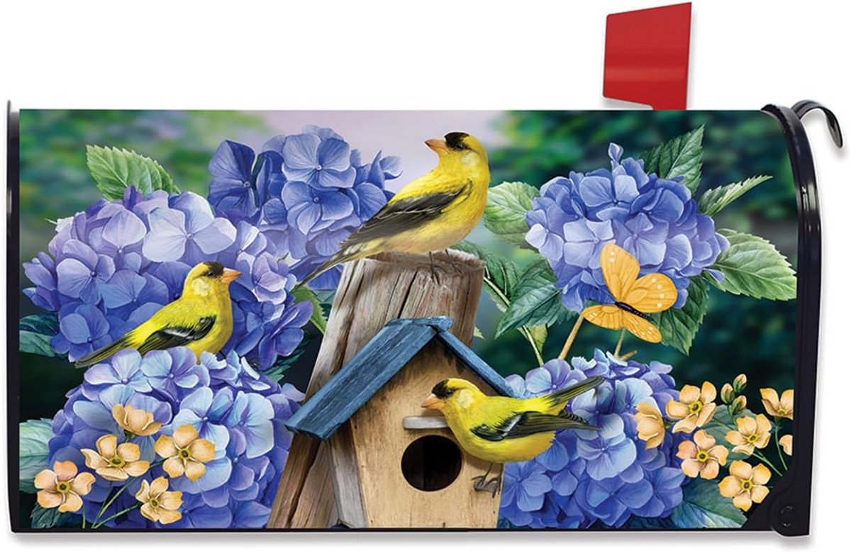 Afdekking voor brievenbus met gouden vink en hortensia - standaardmaat