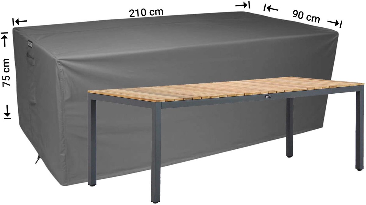 Raffles Covers Beschermhoes tuintafel - 210 x 90 H: 75 cm - D-RT210small - Waterdicht - Ademend - UV-bestendig - Elastisch rijgkoord - Beschermhoes tuinmeubelen