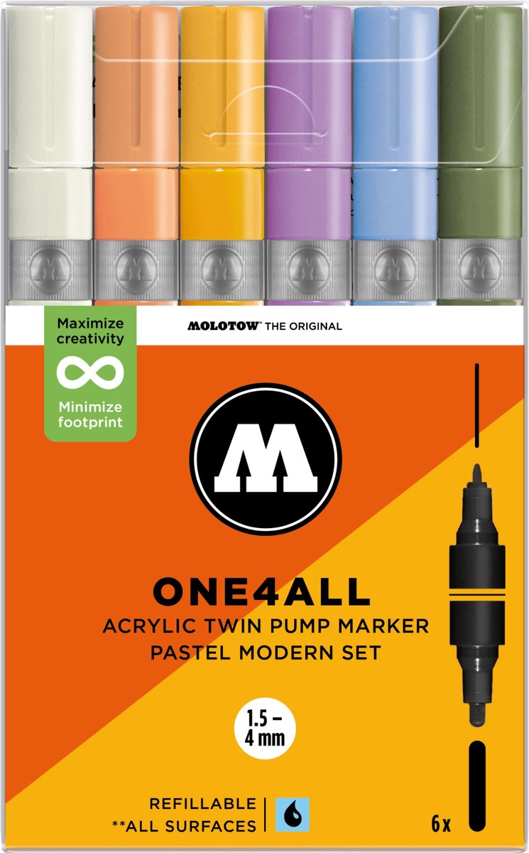 MOLOTOW ONE4ALL TWIN Acrylstiften Set - Pastel Modern - 6x (1,5+4mm)