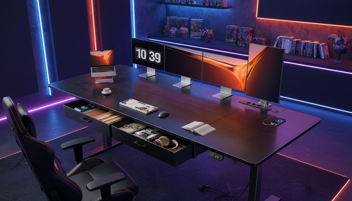 Electric Desk Casa Velluto ErgoMaster 200x80 cm – Zit Sta Bureau Elektrisch, In Hoogte Verstelbaar met 2 Geheugenfuncties, 2 Afneembare Laden, Ingebouwd Stopcontact & USB-C, Zwart – Ergonomisch Kantoorbureau