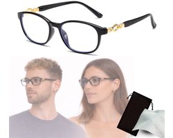 computerbril.shop® Leesbril Blauw Licht | CLION | +2.00 – Computerbril Dames & Heren – Anti Blue Light Schermbril / Beeldschermbril – +1.00 t/m +4.00 – Zwart met Gouden Detail