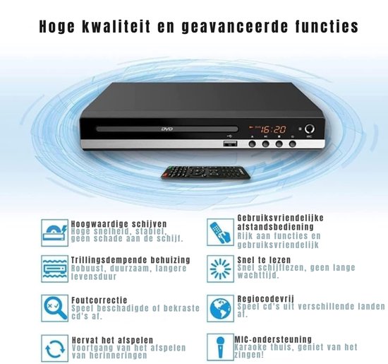 Nexvo® DVD Speler met HDMI - DVD Speler - Mini DVD Speler - 1080P Full HD - met Toebehoren - Zwart - ‎23cm x 5cm x 19cm — afbeelding 4
