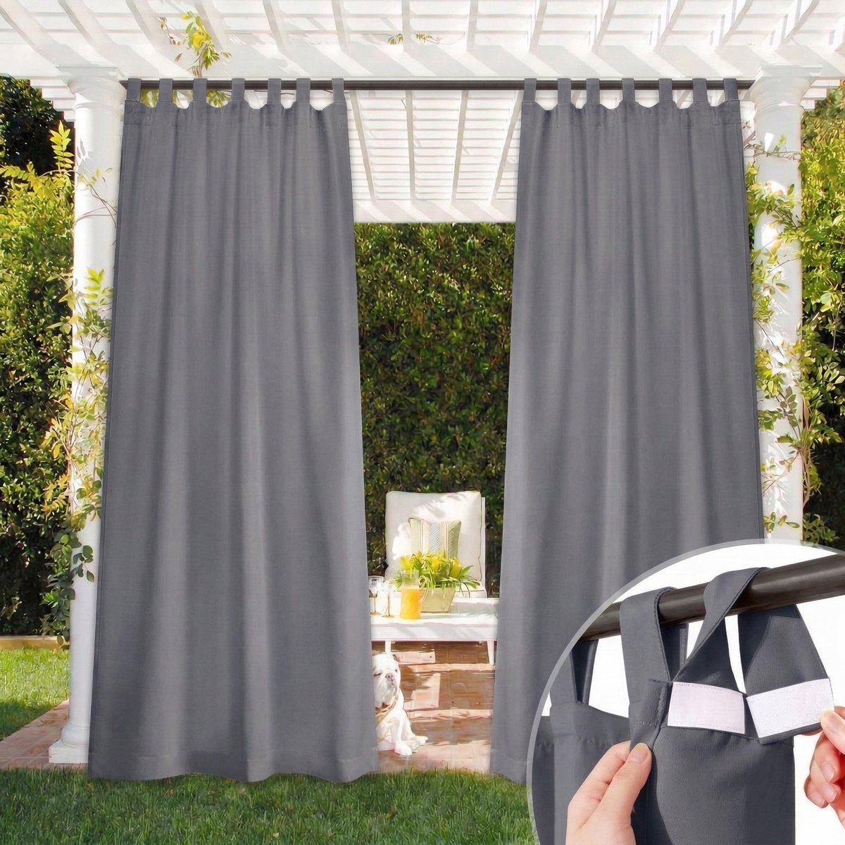 Qelus Buitengordijn met Klittenband - Outdoor Gordijn Waterdicht Zonder Roede te Demonteren - Verduisterend - Rideau Extérieur - 132x213cm - Donkergrijs - 1 Stuk Donkergrijs (1 Stuk)