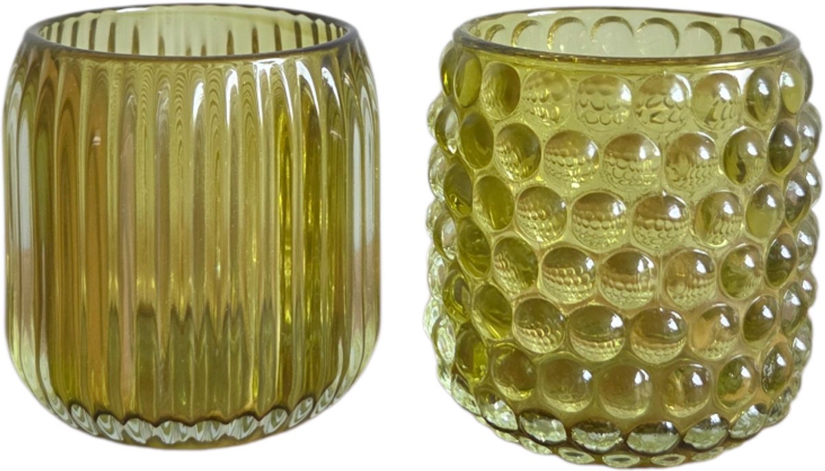 Daan Kromhout - Waxinelichthouders - Set van 2 - Stevig Glas - Groentint - 9x9cm