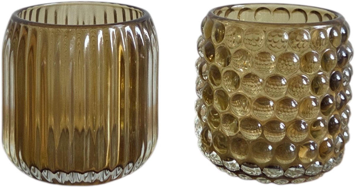 Daan Kromhout - Waxinelichthouders - Set van 2 - Stevig Glas - Groen Bruin tint - 9x9cm