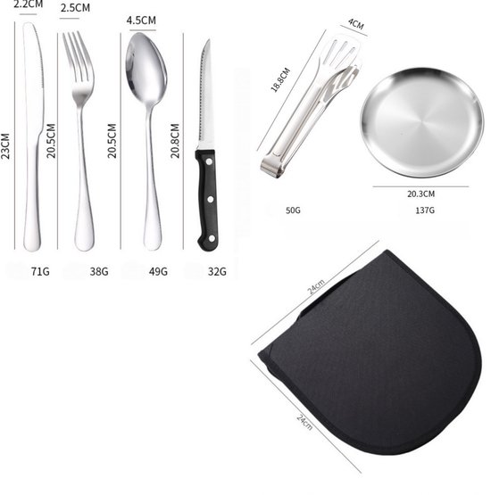 1 stuk - Campingkooksets - RVS Buitengerei Set - Lichtgewicht Camping Bestek voor 2 Persoon - Inclusief Mes, Vork, Lepel en Handige Opbergclip - Perfect voor Picknick en Reizen - Blauwe tas — afbeelding 2