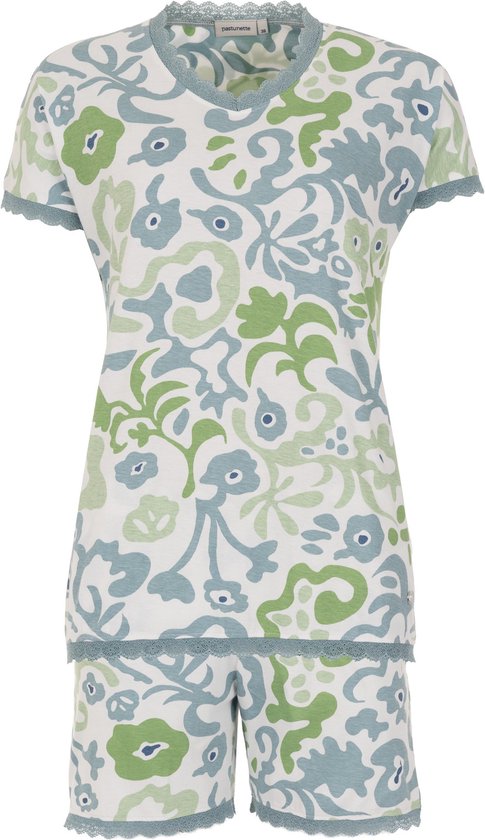 Pastunette - Shortama- Stone Blue - Katoen - Wit/Blauw - Maat 48