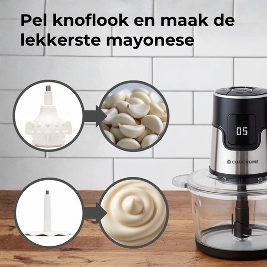 CoolHome Elektrische Hakmolen - 2.5 Liter Glazen kom - 600W - Zwart van CoolHome — afbeelding 5