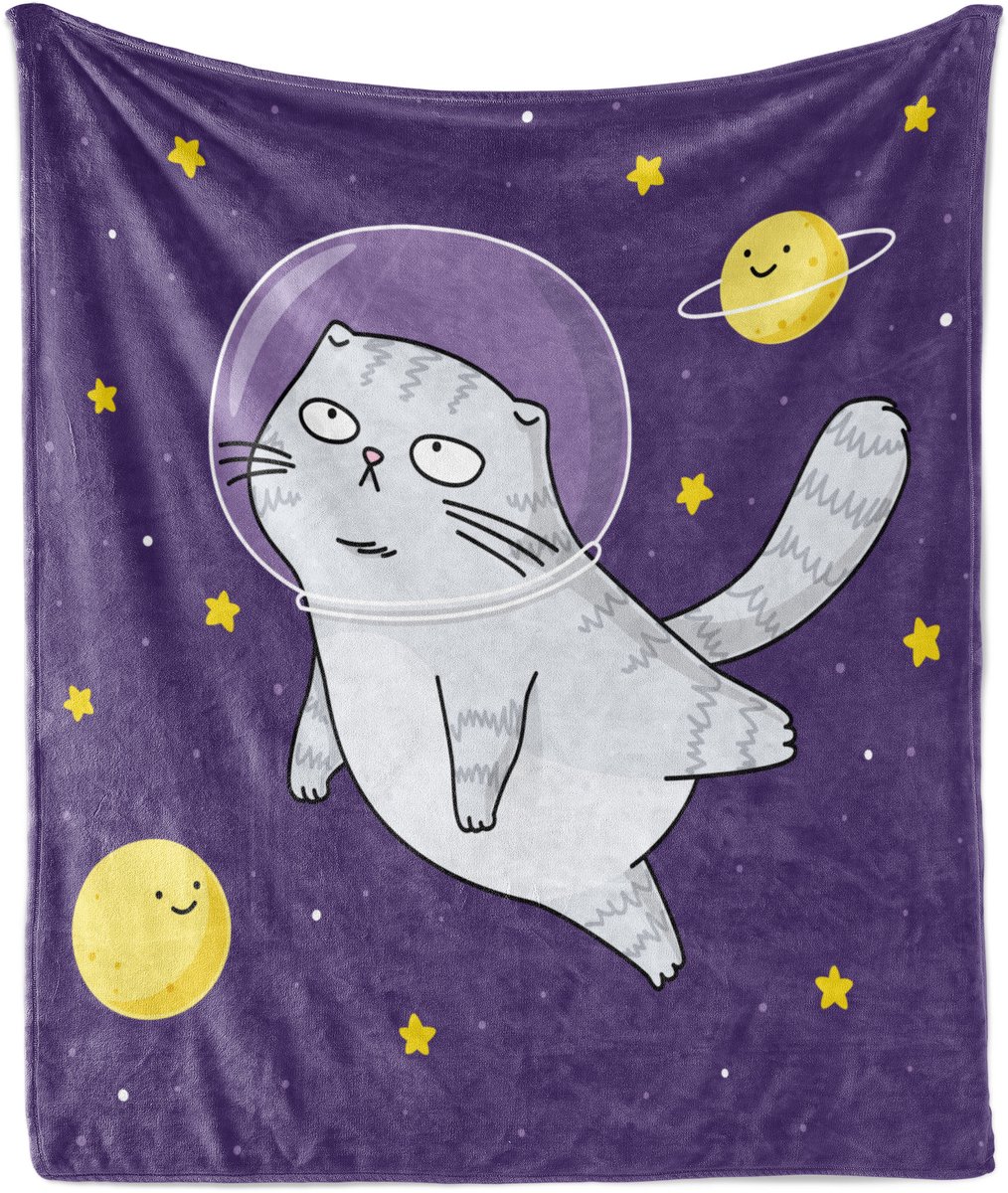 New Bed De ruimte Cartoon kat astronaut Zachte Flanellen Fleece Deken, 152 cm x 127 cm