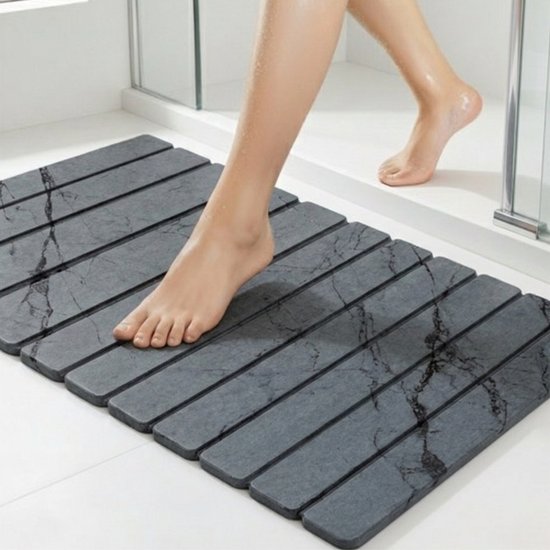 Livni & Co. Diatomite Badmat 60x40 cm – Sneldrogend Binnen 30 Seconden – Antislip Douchemat – Absorberende Stenen Badmat – Donkergrijs Marmer Look