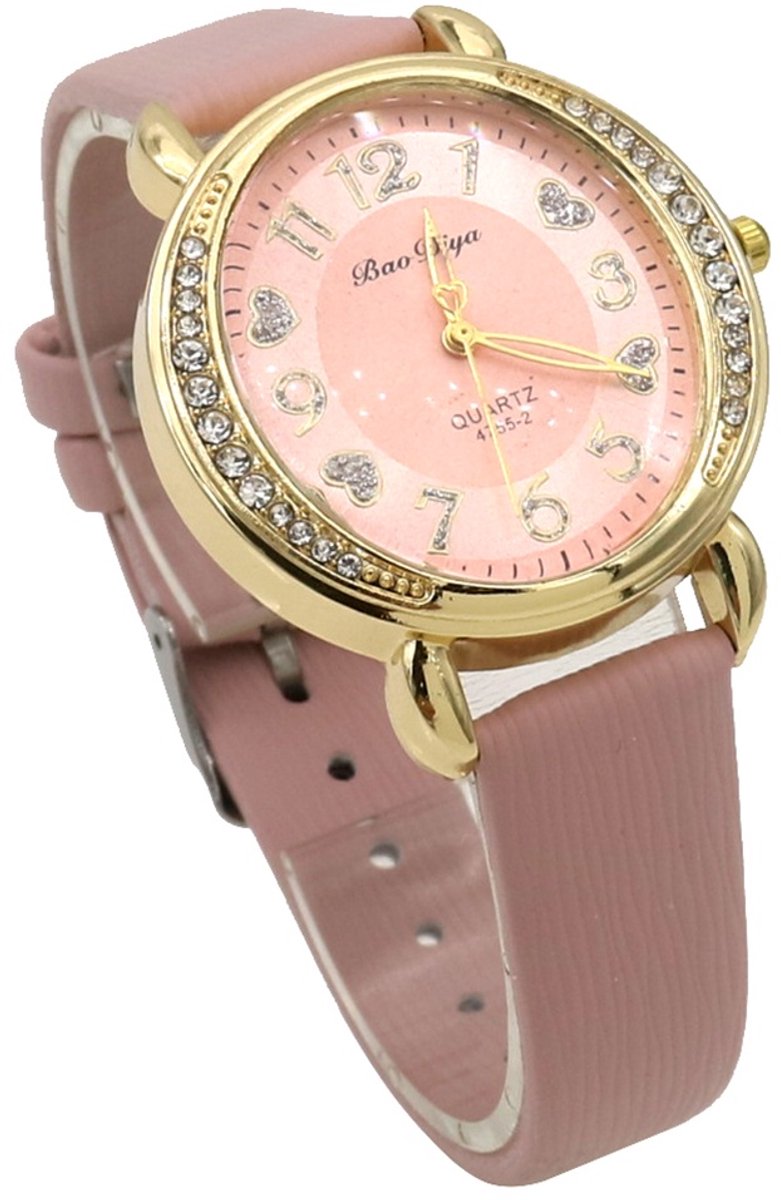 Horloge - quartz - PU band - roze - 36 mm