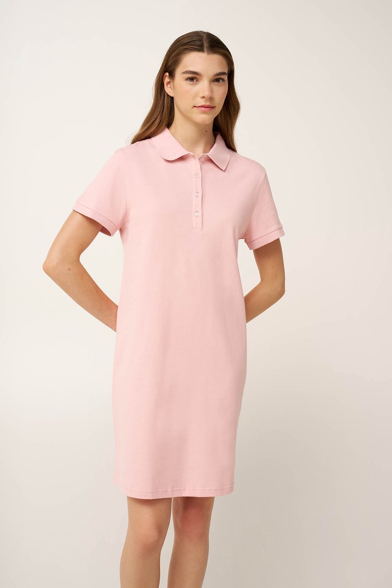 Vamp Polo jurk dames – Comfortabele zomerjurk met kraag en korte mouwen – Zachtroze - M