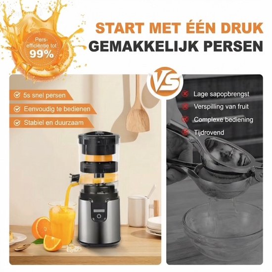 BYKYA Elektrische Citruspers - Sinaasappelpers - Automatische Fruitpers - 140W - RVS - Citruspers Elektrisch - Zilver — afbeelding 3