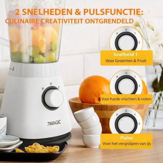 ShopWizz Blender - Multifunctioneel - 1500 ML - 3-in-1 - Smoothie - Vleesmolen - Hakmolen - Inclusief 3 Opzetstukken - Wit van 7MAGIC — afbeelding 3