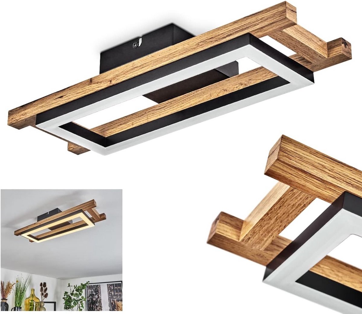 Moderne Plafondlamp van Metaal en Hout met LED, 400 Lumen, 3000 K, 10 Watt
