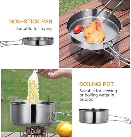 Kookset - 4 Stuks - Stapelbaar - Inclusief Opbergtas - Camping Kookset - Kookgerei - Camping Pannenset - Camping Kookgerei Kit - Rvs - Voor 2-3 Personen - Geschikt Voor Kamperen, Wandelen En Picknicken - Zilver van Merkloos — afbeelding 4