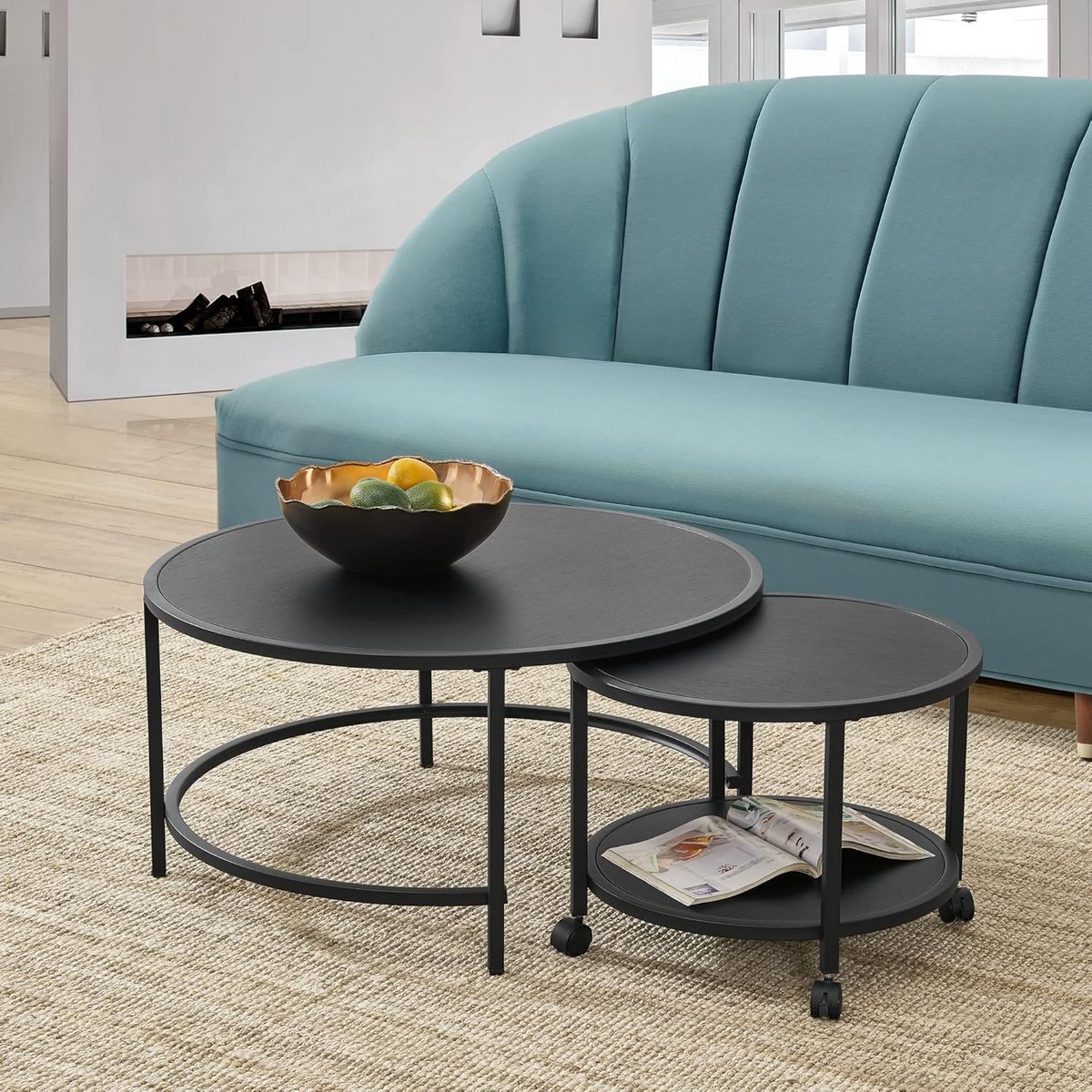 Ronde zwarte salontafel set van 2